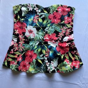 Express Tropical Print Strapless Top (L)